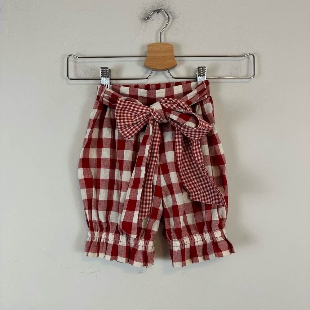 Carbon Soldier | Red and White Plaid Tie Waist Bloomer Shorts Size 4 Girl's